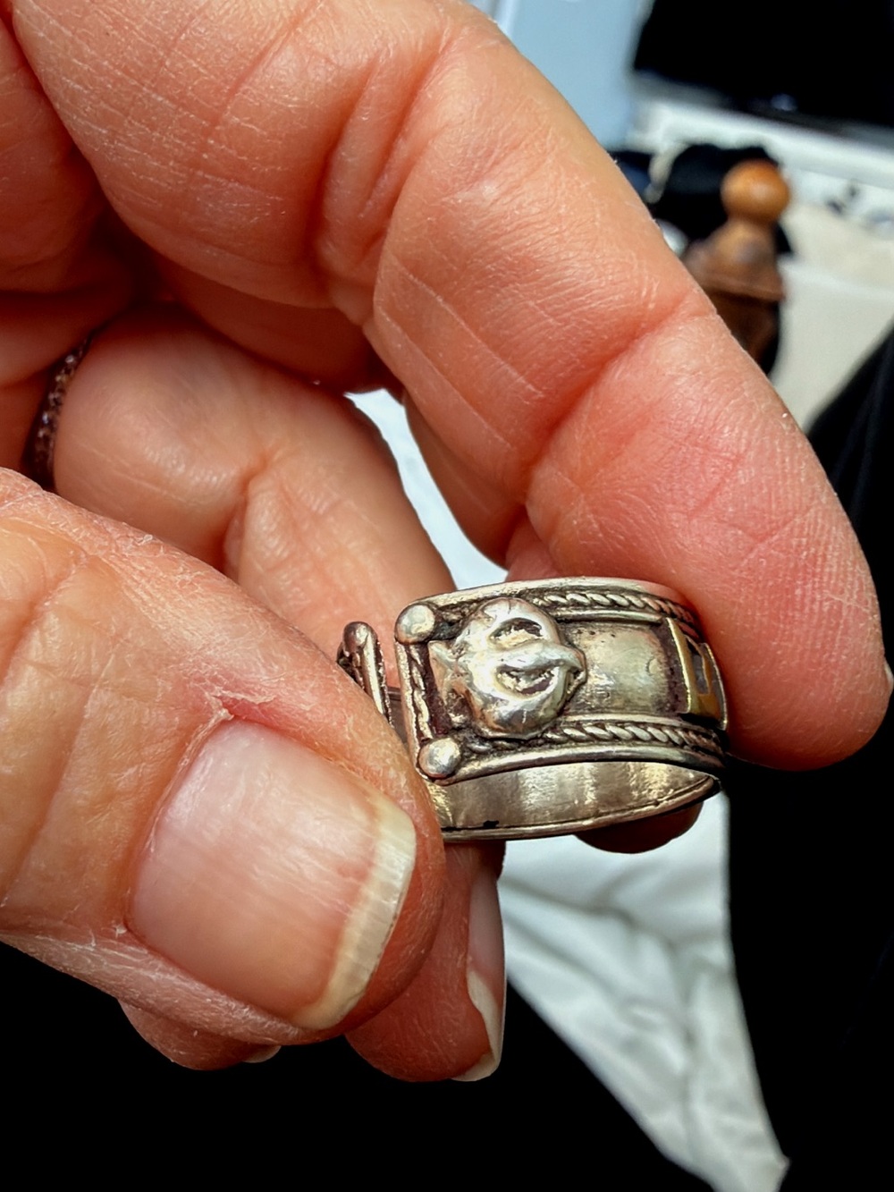Two-Tone Tibetan Style Brass Silver adjustable Ring - Picture 3 of 6